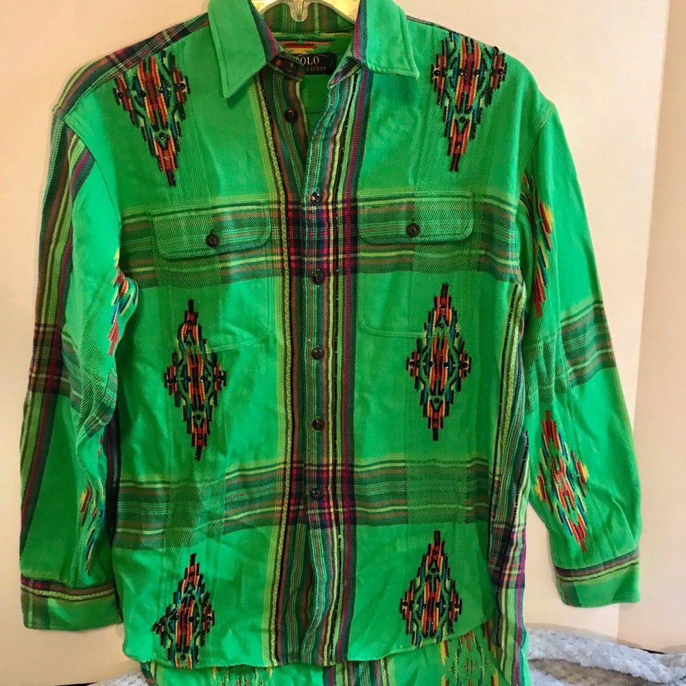 Sold Polo Ralph Lauren Vintage Green Beacon Aztec Woven Button Down Shirt